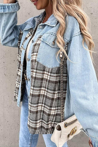 Stilla | Rutig Patchwork Jeansjakke