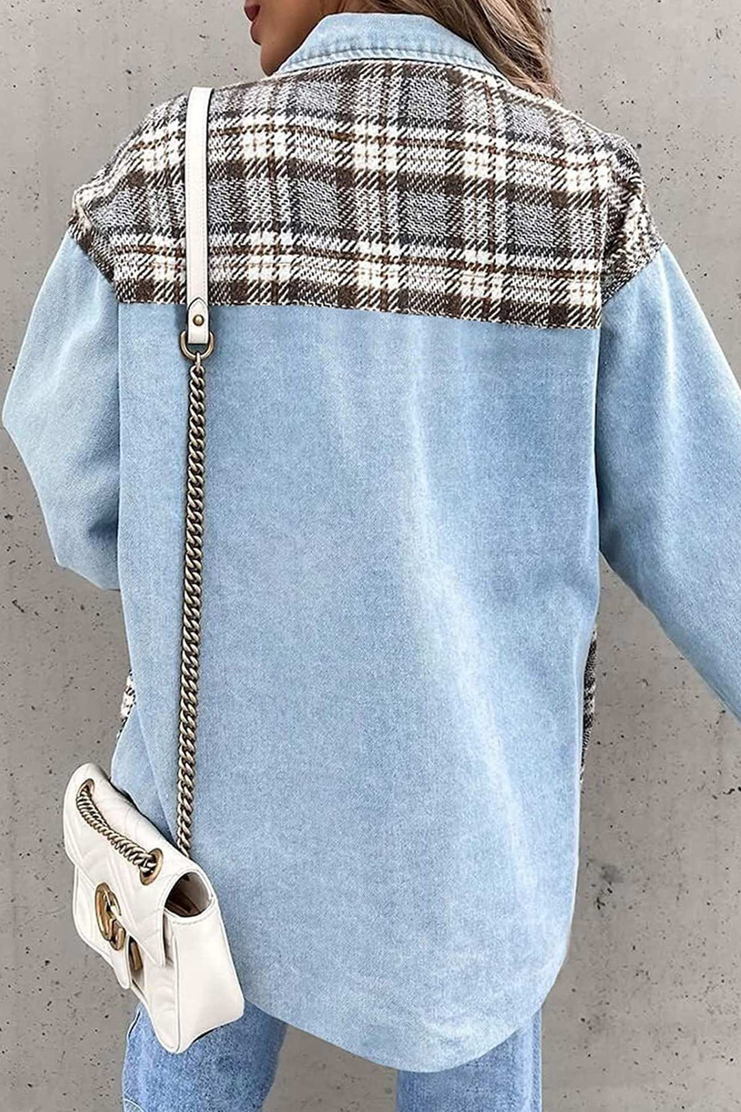 Stilla | Rutig Patchwork Jeansjakke