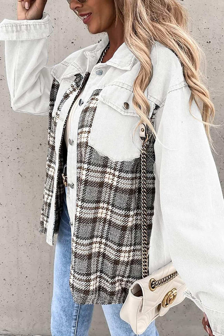 Stilla | Rutig Patchwork Jeansjakke