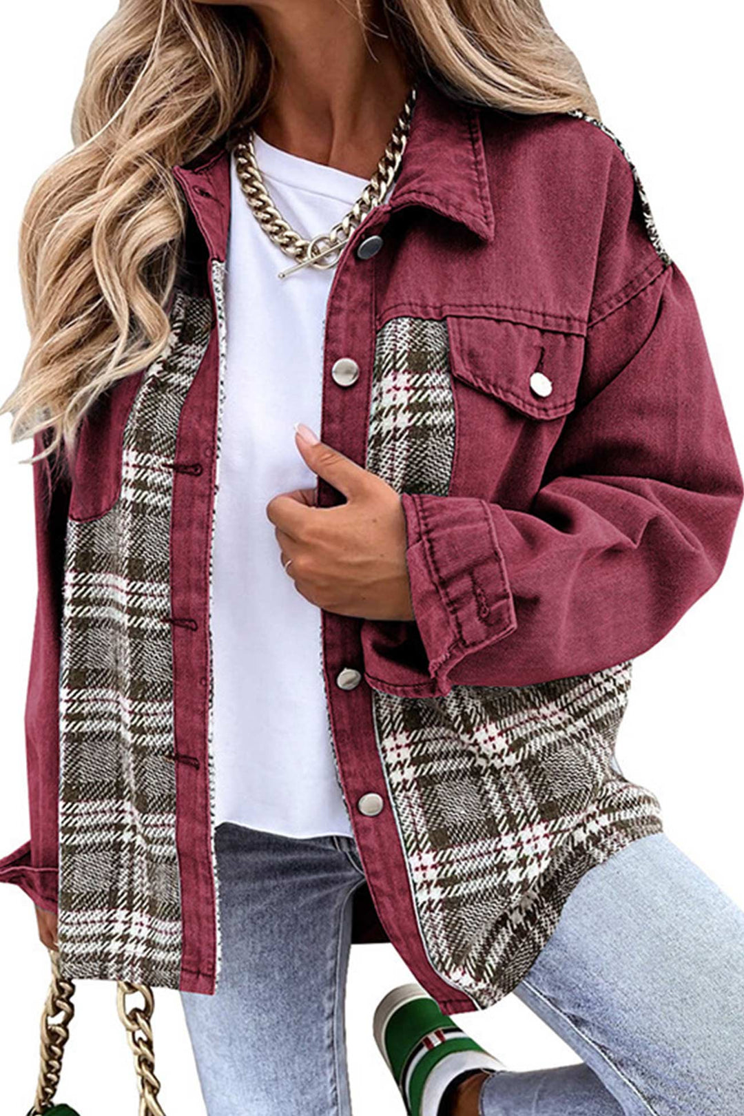 Stilla | Rutig Patchwork Jeansjakke