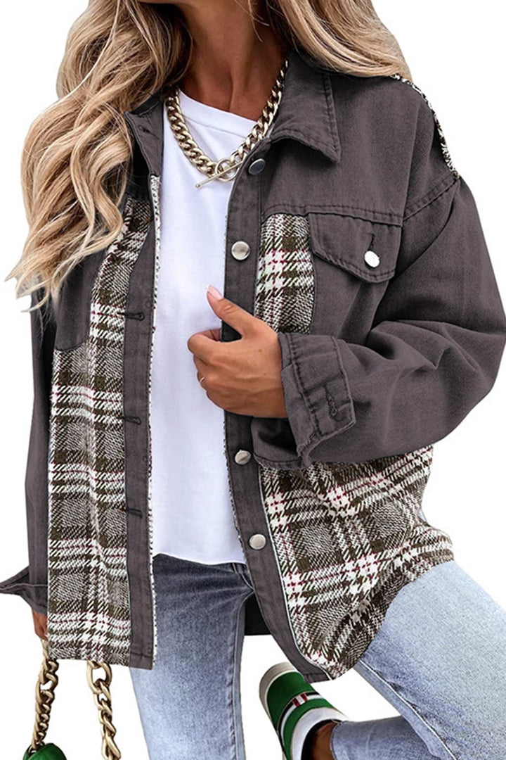 Stilla | Rutig Patchwork Jeansjakke