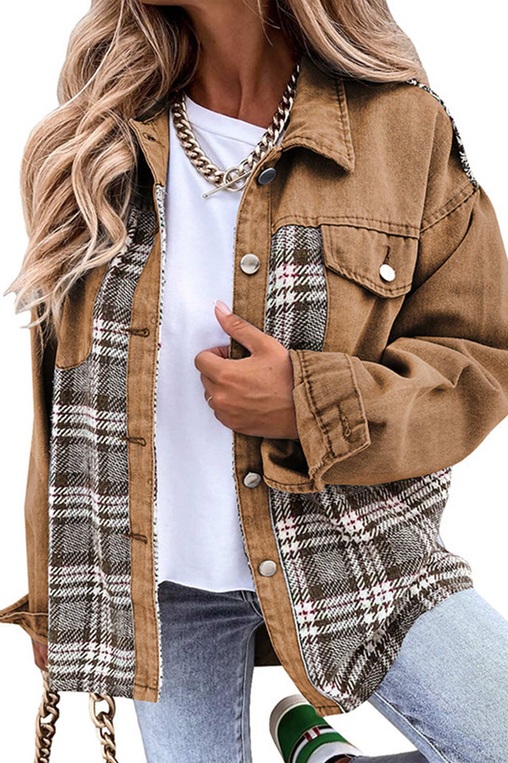 Stilla | Rutig Patchwork Jeansjakke
