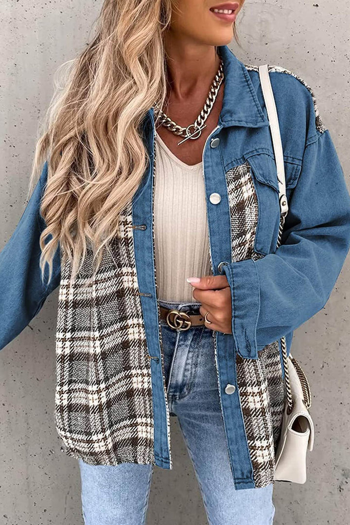 Stilla | Rutig Patchwork Jeansjakke