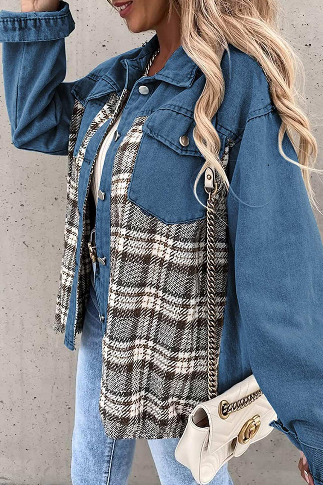 Stilla | Rutig Patchwork Jeansjakke