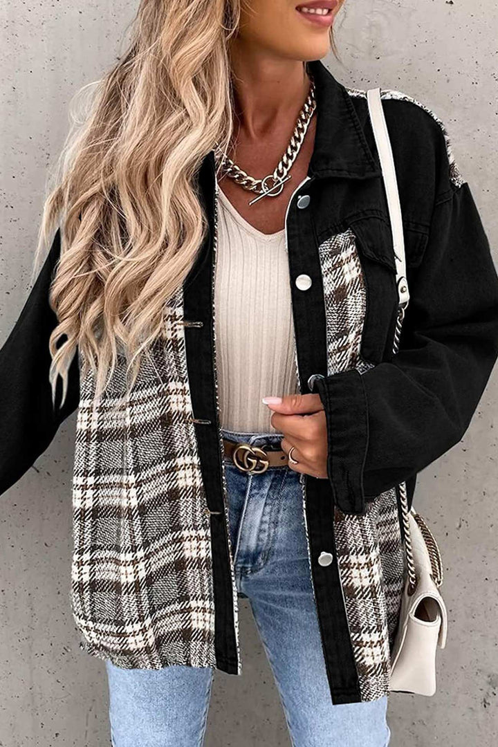 Stilla | Rutig Patchwork Jeansjakke