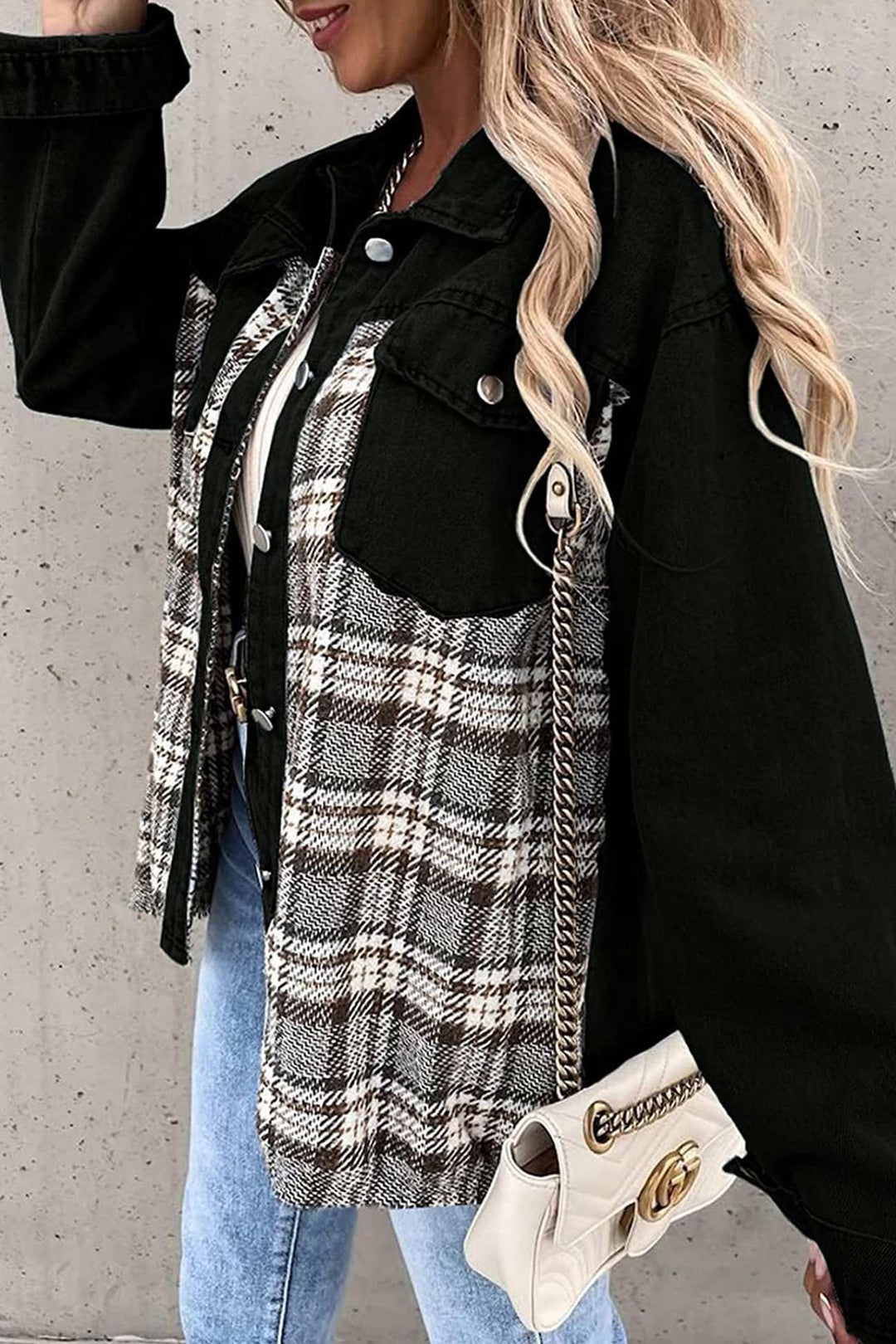 Stilla | Rutig Patchwork Jeansjakke