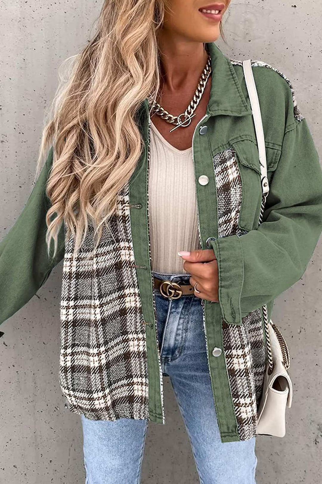 Stilla | Rutig Patchwork Jeansjakke