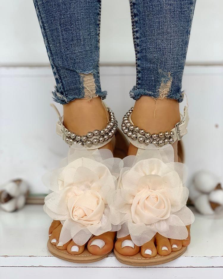 Skovae | Behagelige blomsterperlesremme flad sandal