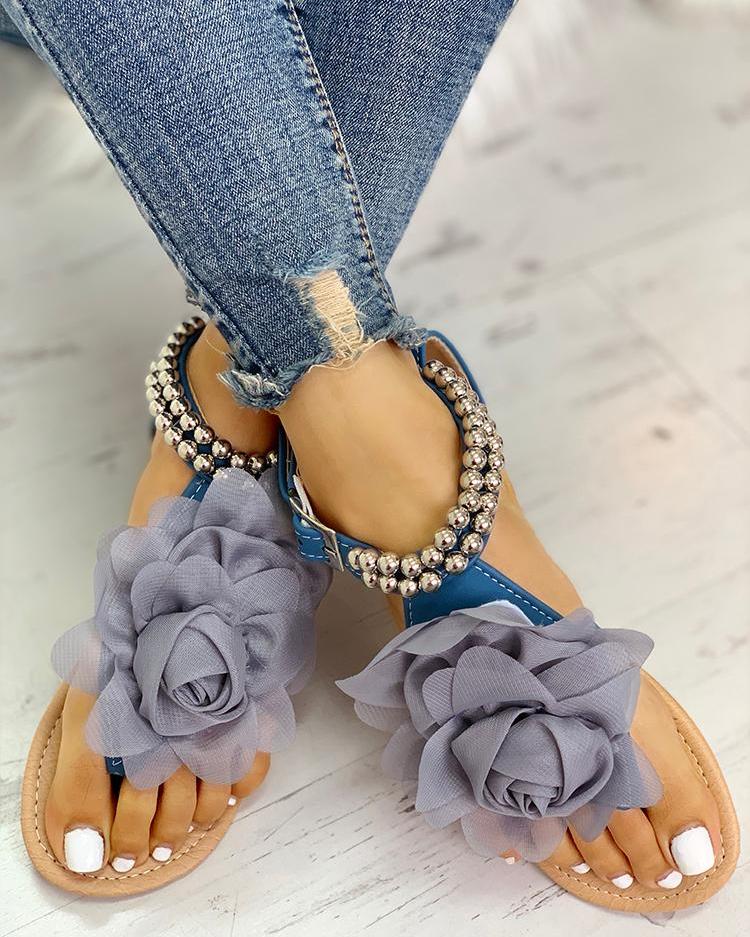 Skovae | Behagelige blomsterperlesremme flad sandal