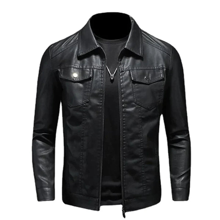 Stilla | Herre sort jakke - Trucker-stil med omslagbar krave