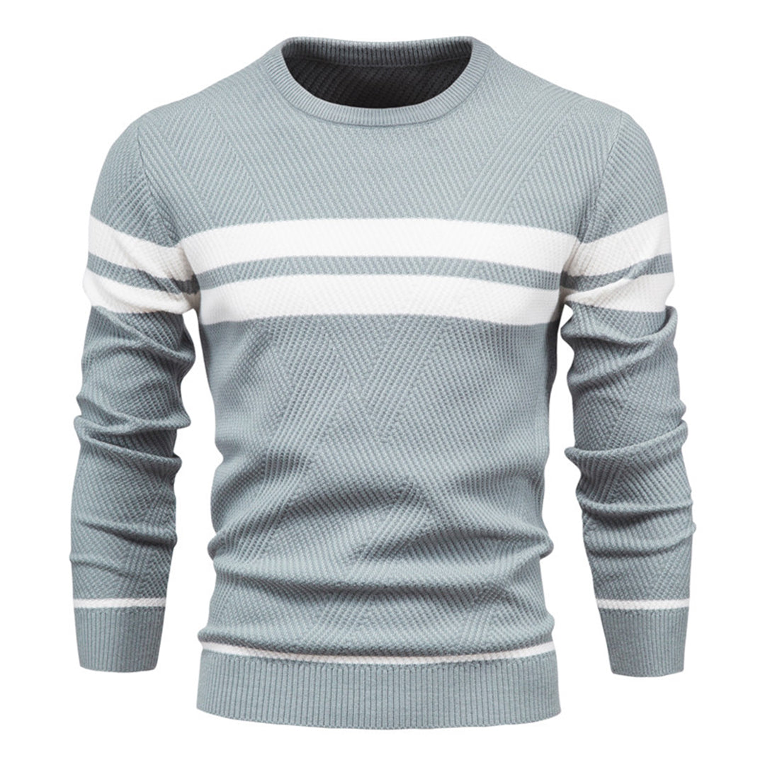 Stilla | Slim Fit strikket bomuld ribstrik geometrisk mønster Rund hals