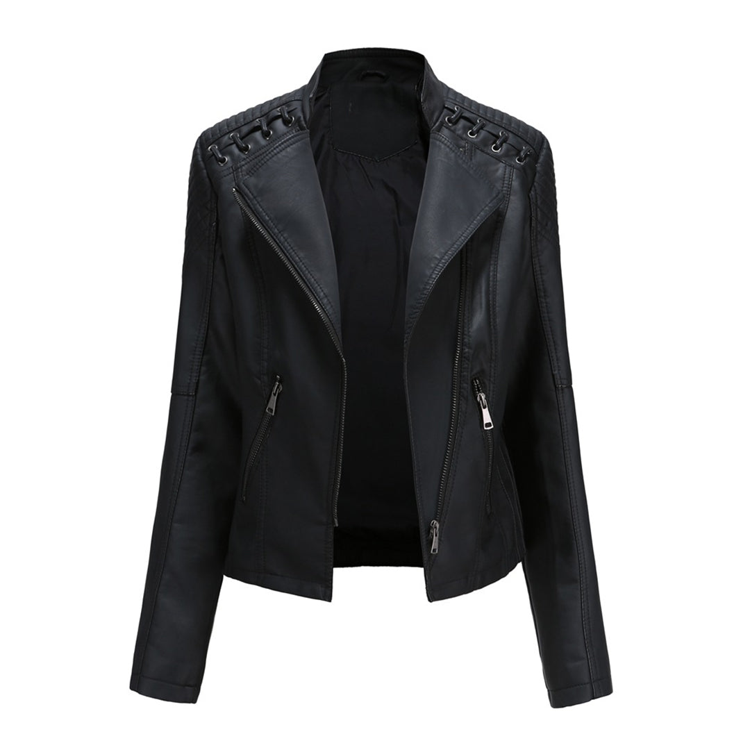 Stilla | Læderjakke - Biker-stil & Asymmetrisk lynlås med bredt revers