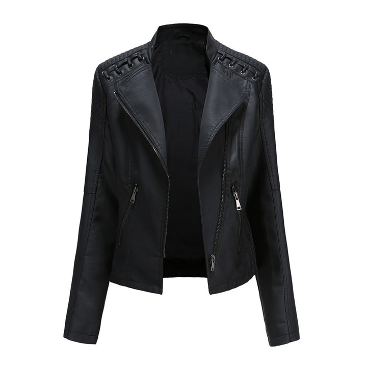 Stilla | Læderjakke - Biker-stil & Asymmetrisk lynlås med bredt revers