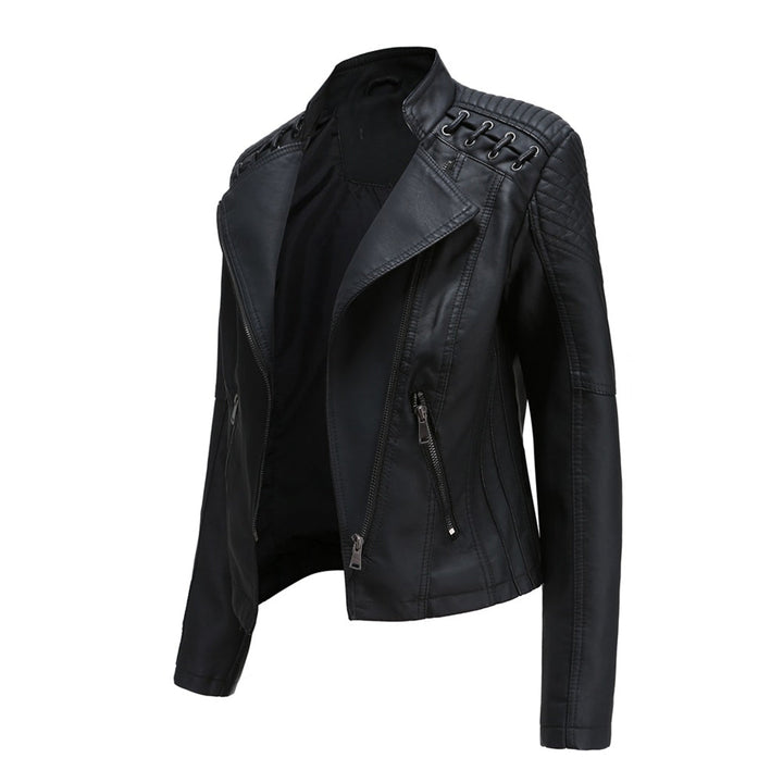 Stilla | Læderjakke - Biker-stil & Asymmetrisk lynlås med bredt revers