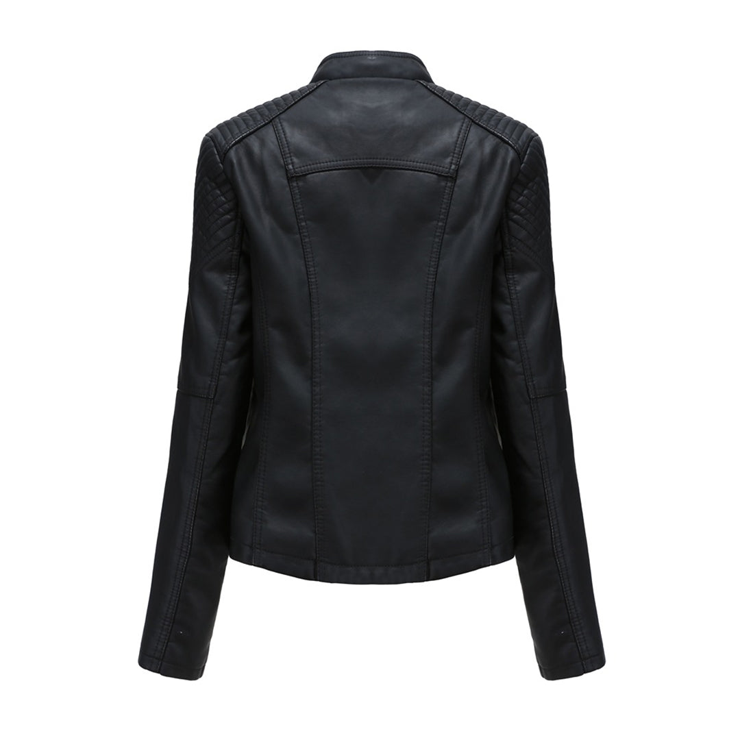 Stilla | Læderjakke - Biker-stil & Asymmetrisk lynlås med bredt revers