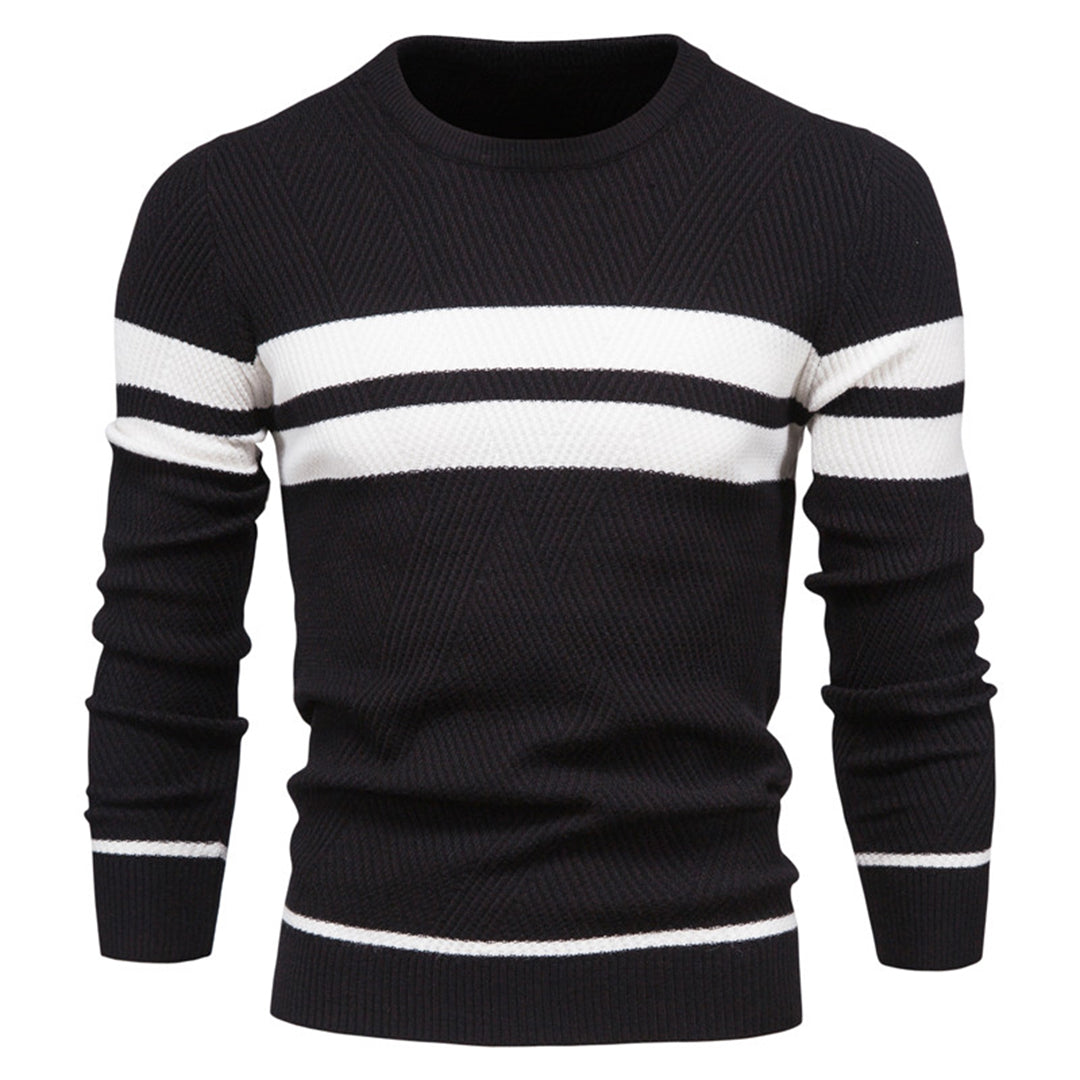 Stilla | Slim Fit strikket bomuld ribstrik geometrisk mønster Rund hals