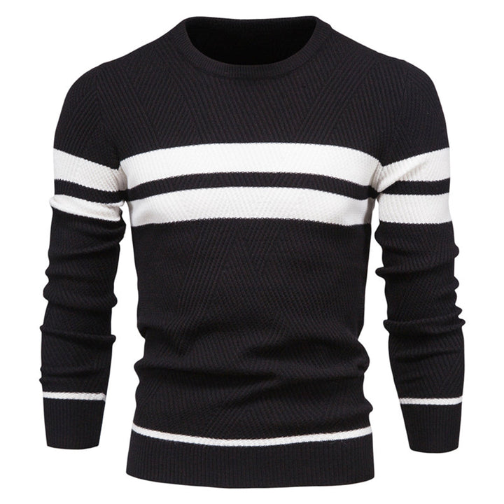 Stilla | Slim Fit strikket bomuld ribstrik geometrisk mønster Rund hals
