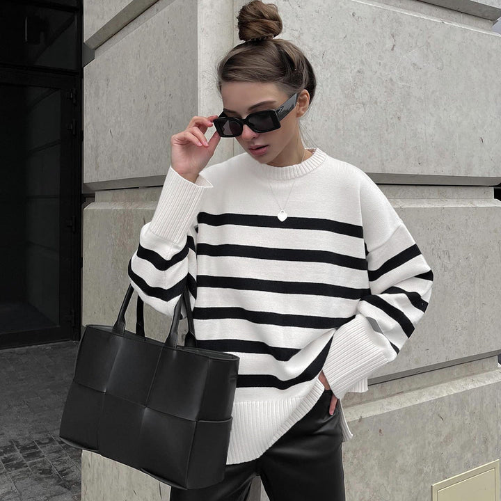 Stilla | Kvinders Stribet Oversized Sweater til Efterår og Vinter