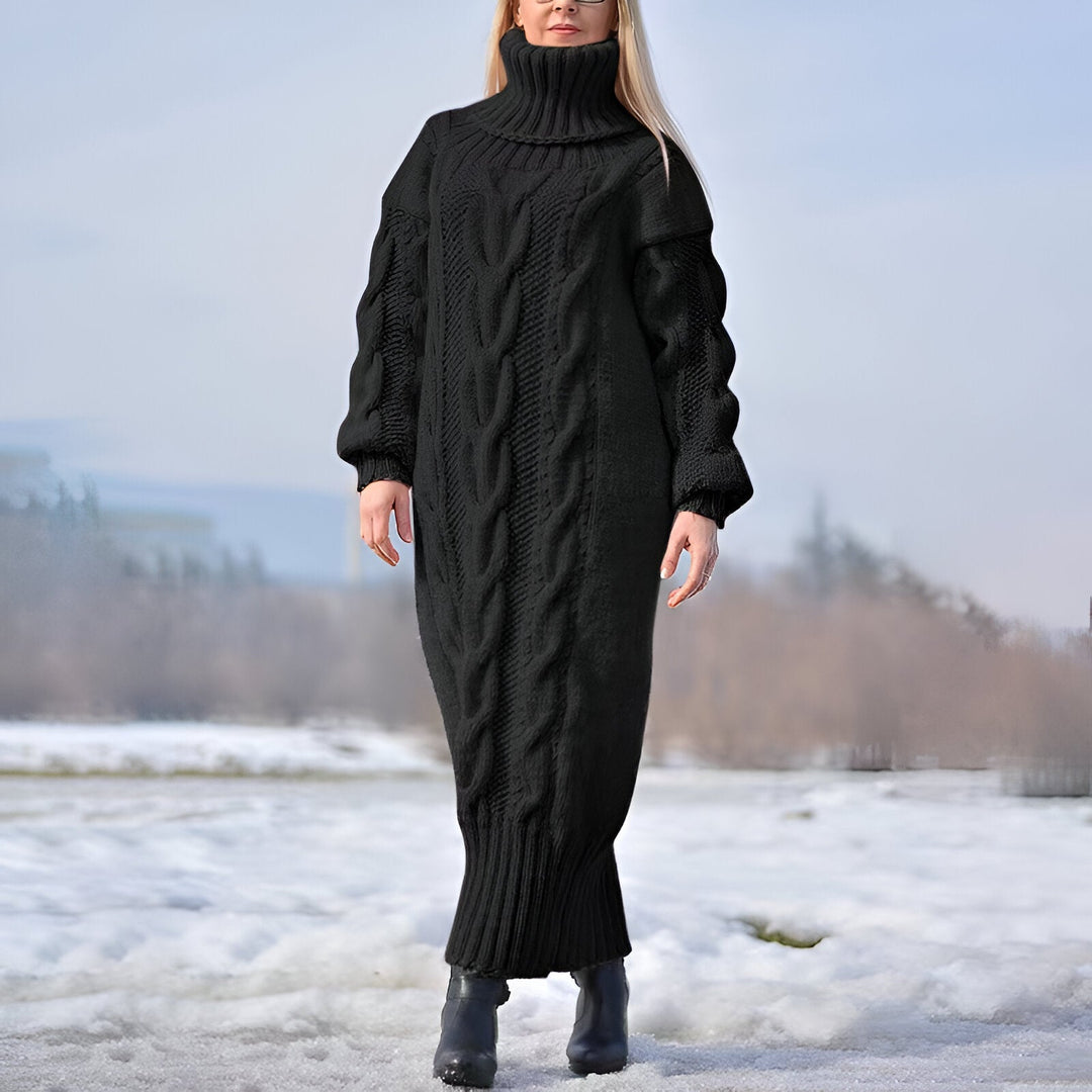 Stilla | Hyggeligt Strikkjole Med Oversized Turtleneck