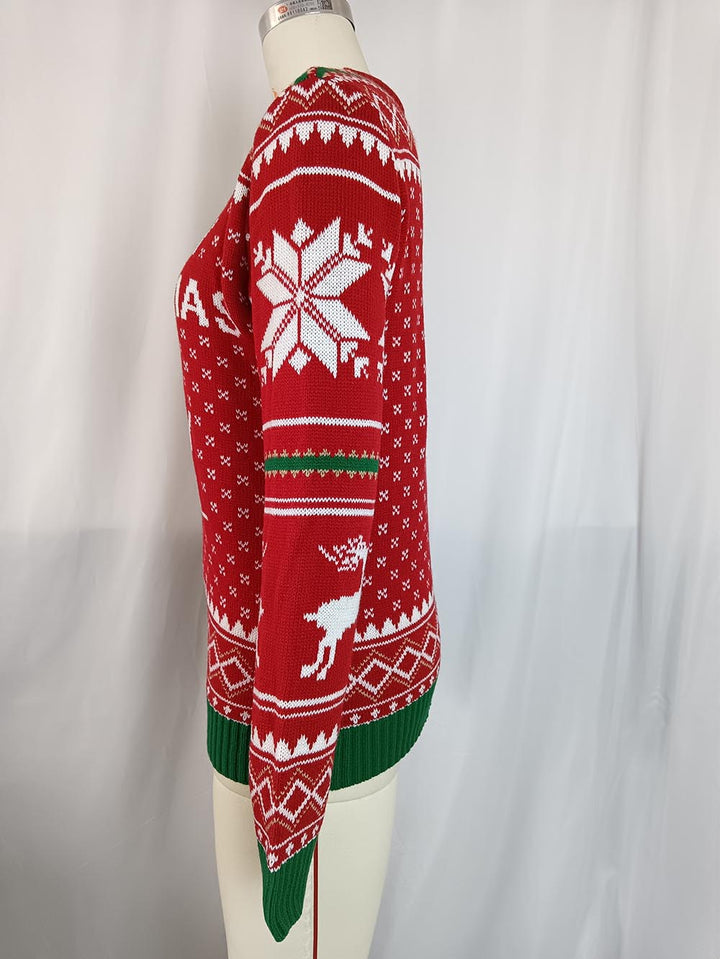 Stilla | Grimt Juletrøje med Kontrasterende Rensdyr og Snefnugtryk