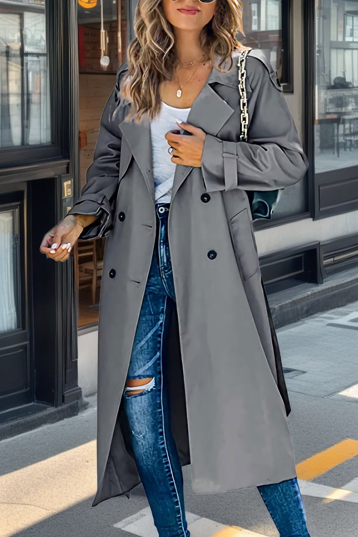 Stilla | Trenchcoat Relaxed Fit Dobbeltknap Gürteltasche Åndbart Mix