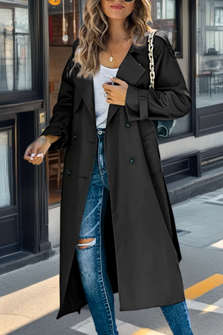 Stilla | Trenchcoat Relaxed Fit Dobbeltknap Gürteltasche Åndbart Mix