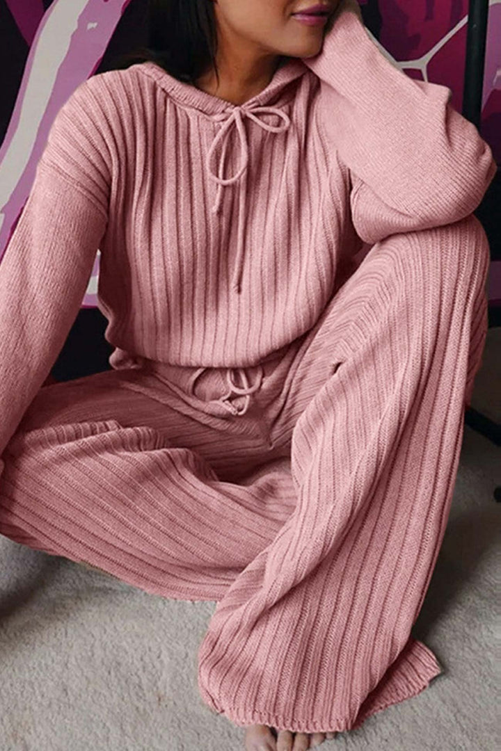 Stilla | Sæt Lange Bukser Med Ribbede Hoodie Sweatshirt og Snøre