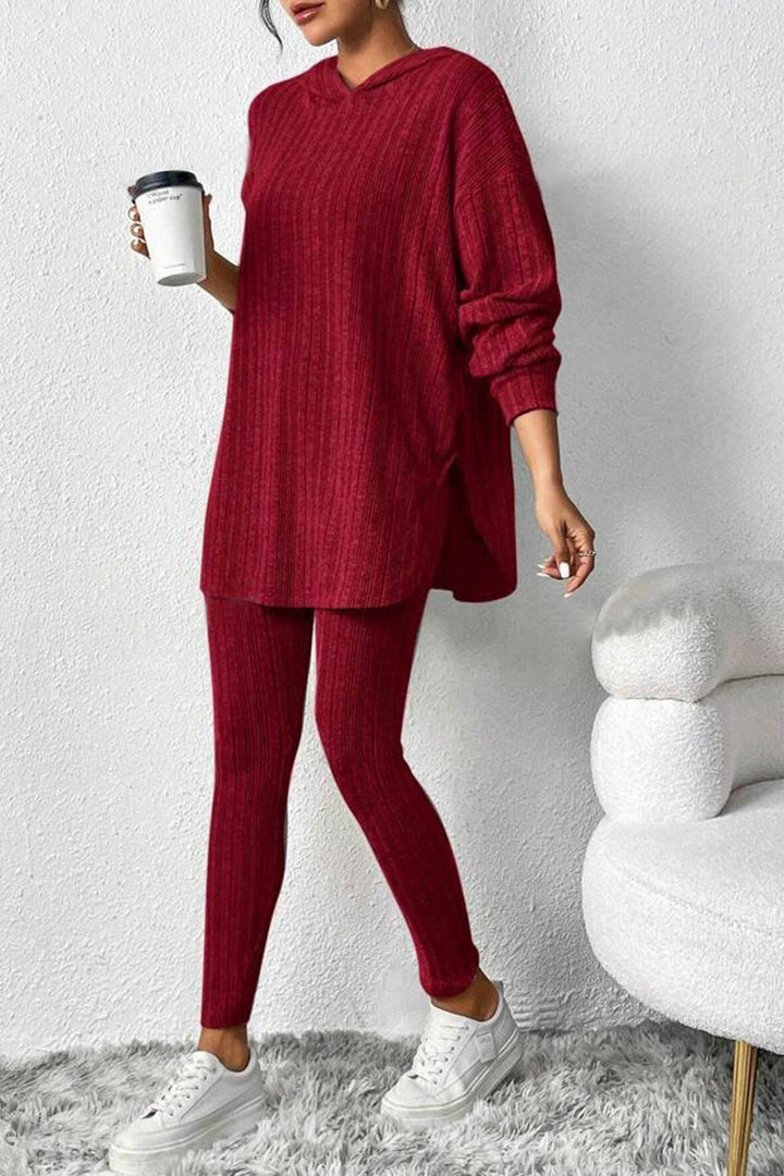 Stilla | Sæt 3/4 leggings med hætte og ribudskæringer