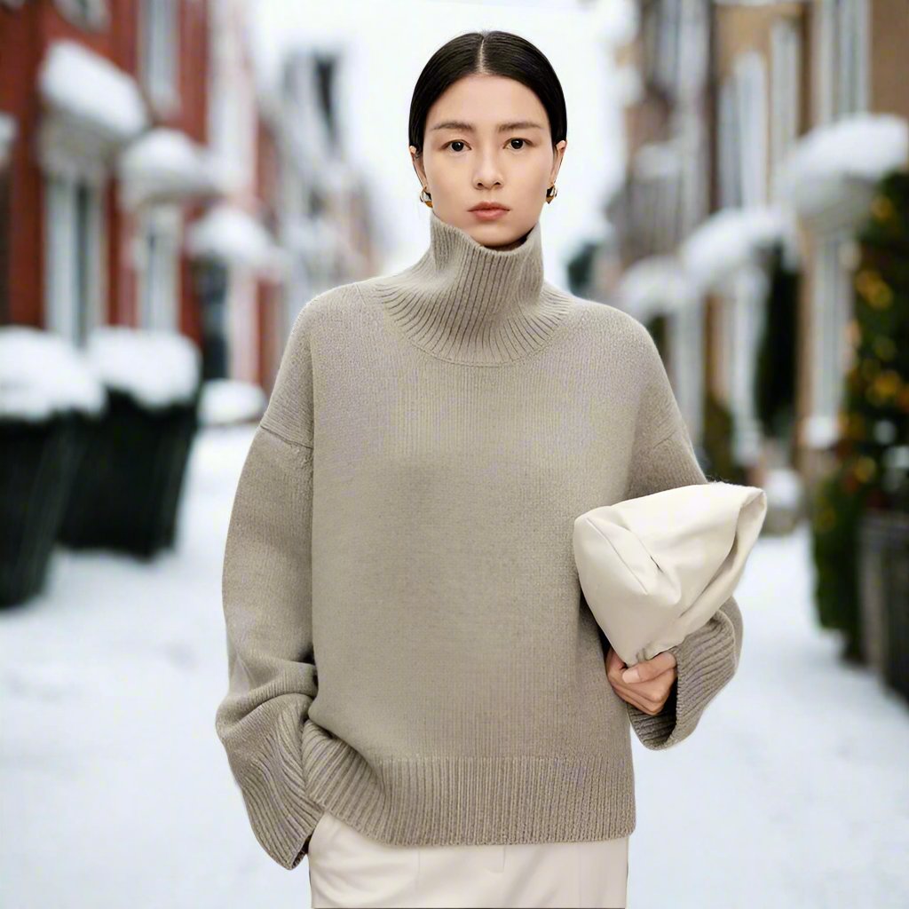 Stilla | Rullekravepullover Strikket Uldblanding Oversized Fit Blød og Varm