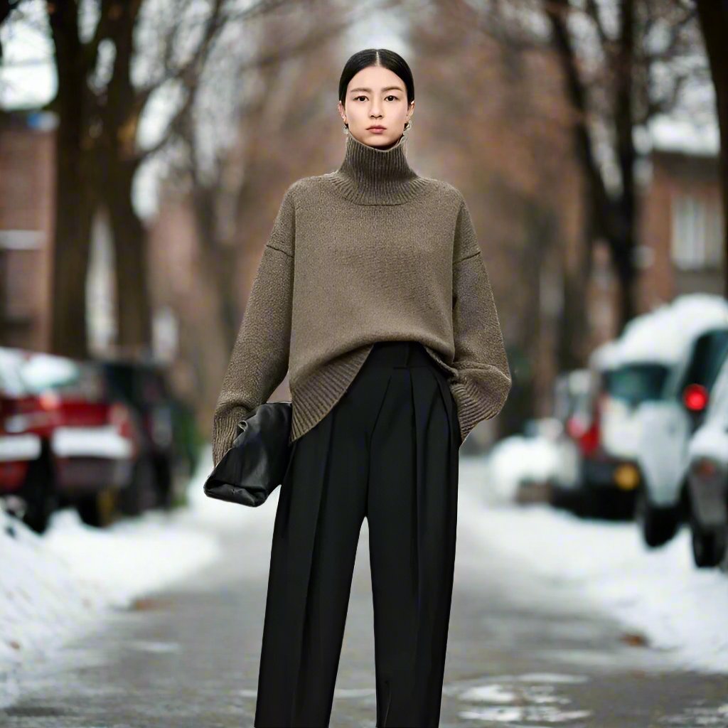Stilla | Rullekravepullover Strikket Uldblanding Oversized Fit Blød og Varm