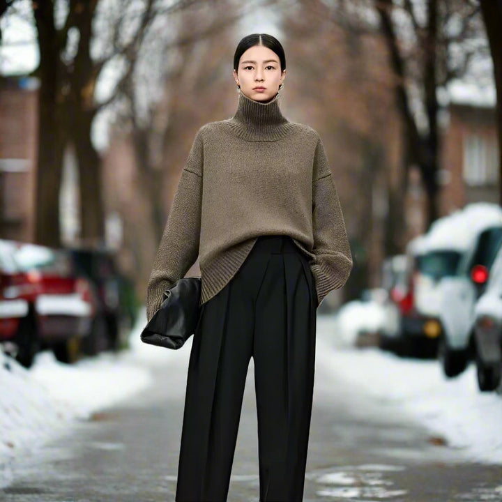 Stilla | Rullekravepullover Strikket Uldblanding Oversized Fit Blød og Varm