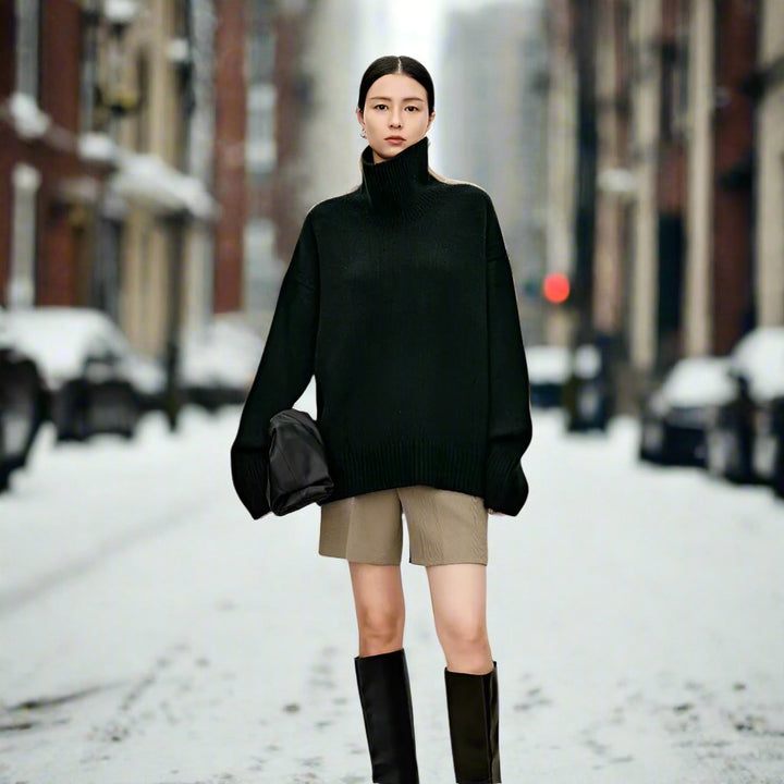 Stilla | Rullekravepullover Strikket Uldblanding Oversized Fit Blød og Varm