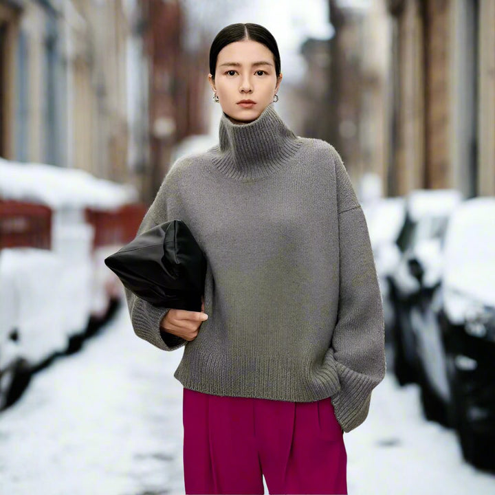 Stilla | Rullekravepullover Strikket Uldblanding Oversized Fit Blød og Varm