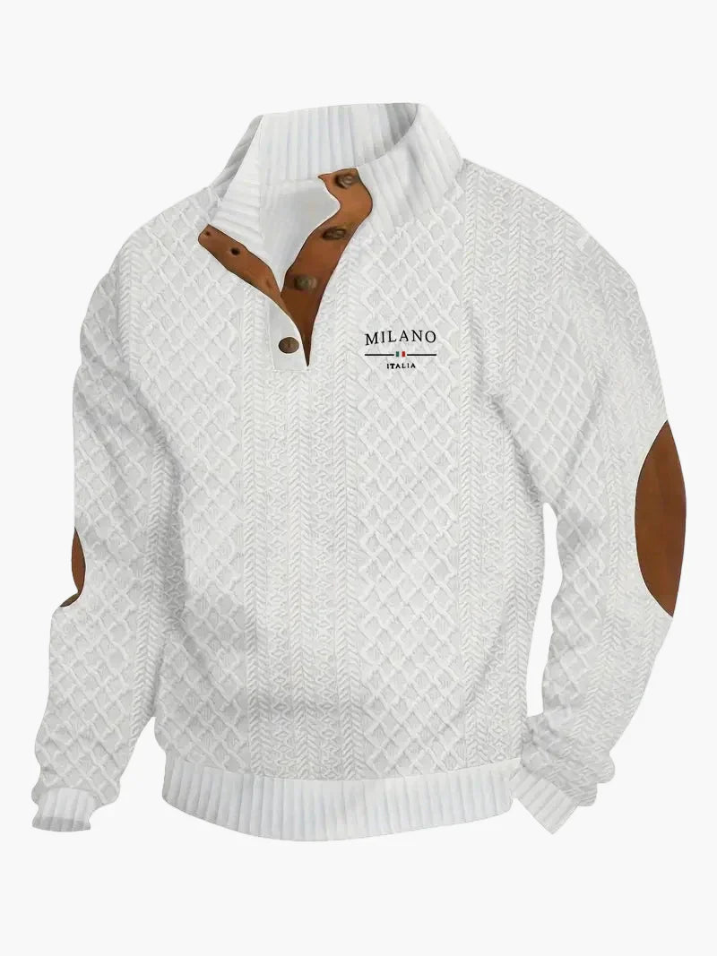 Stilla | Pullover Milano Italia Vintage Strikpullover med Ståkrave og Albue-Patches - Modisk Fritidspullover