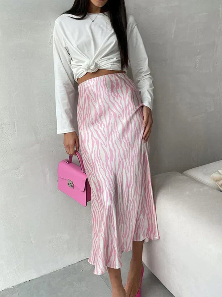 Skovae | Sommer Efterår Dame Elegant Midi Satin Nederdele Trykt Høj Talje Kontor Dame Bodycon Blyant Tæt Nederdel til Dame
