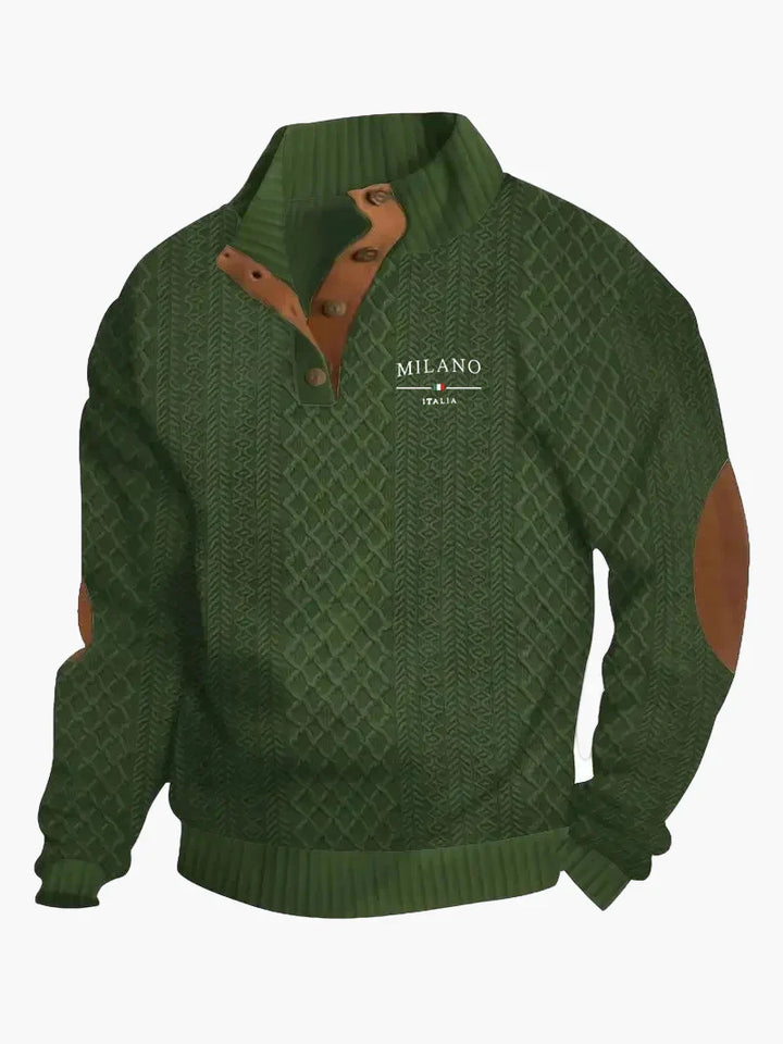 Stilla | Pullover Milano Italia Vintage Strikpullover med Ståkrave og Albue-Patches - Modisk Fritidspullover