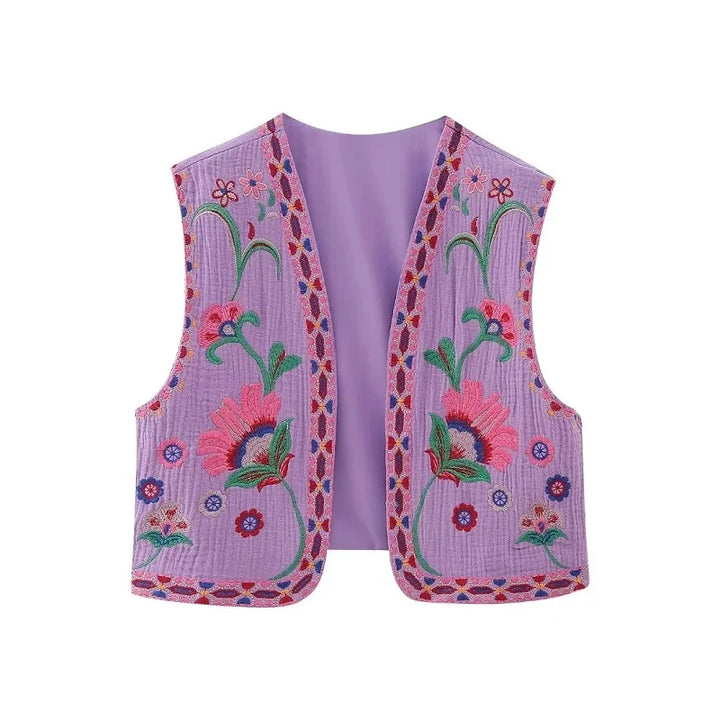 Stilla | Broderet ærmeløs vest med blomsteraccenter
