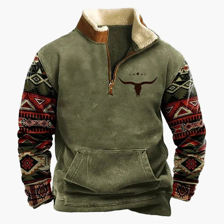 Stilla | Vintage Western Half-Zip Pullover med Etnisk Mønster til Udendørs og Fritid