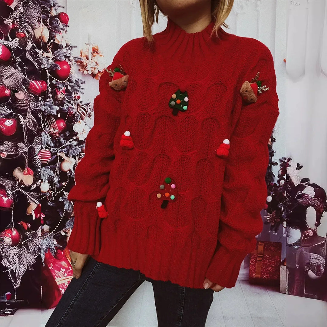 Stilla | Pullover Polokrave Patchwork Julefigur Kvinde