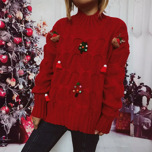 Stilla | Pullover Polokrave Patchwork Julefigur Kvinde
