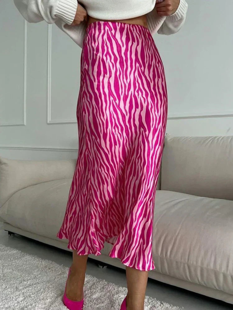Skovae | Sommer Efterår Dame Elegant Midi Satin Nederdele Trykt Høj Talje Kontor Dame Bodycon Blyant Tæt Nederdel til Dame