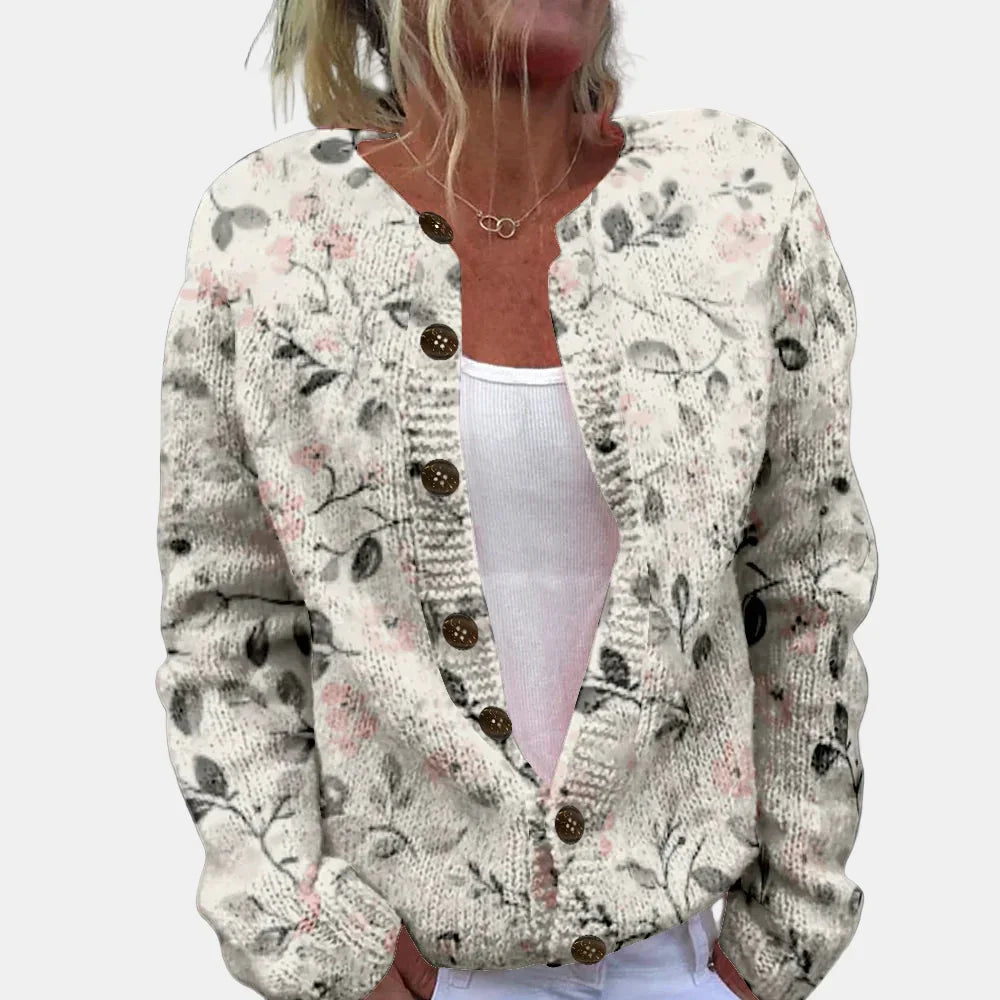 Stilla | Chic Grå Faldende Blomster Cardigan