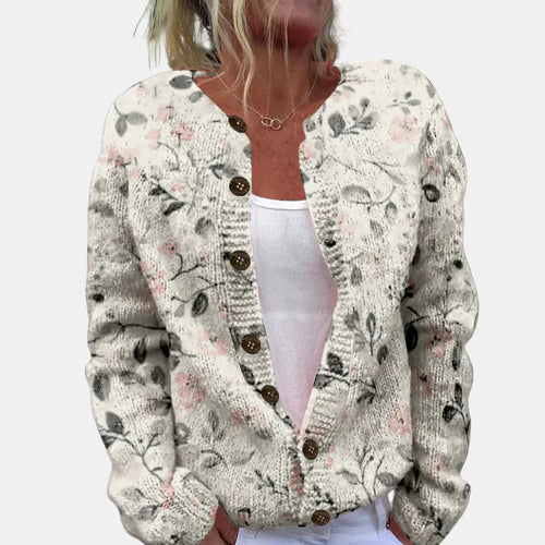 Stilla | Chic Grå Faldende Blomster Cardigan