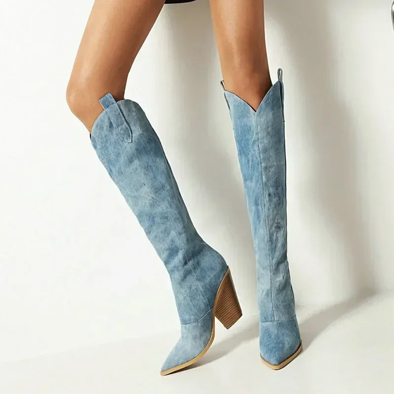 Stilla | Knælange Denim Støvler