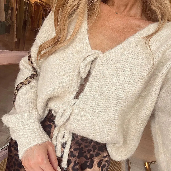 Stilla | Cardigan Dame Patchwork Leopard Hjerteform