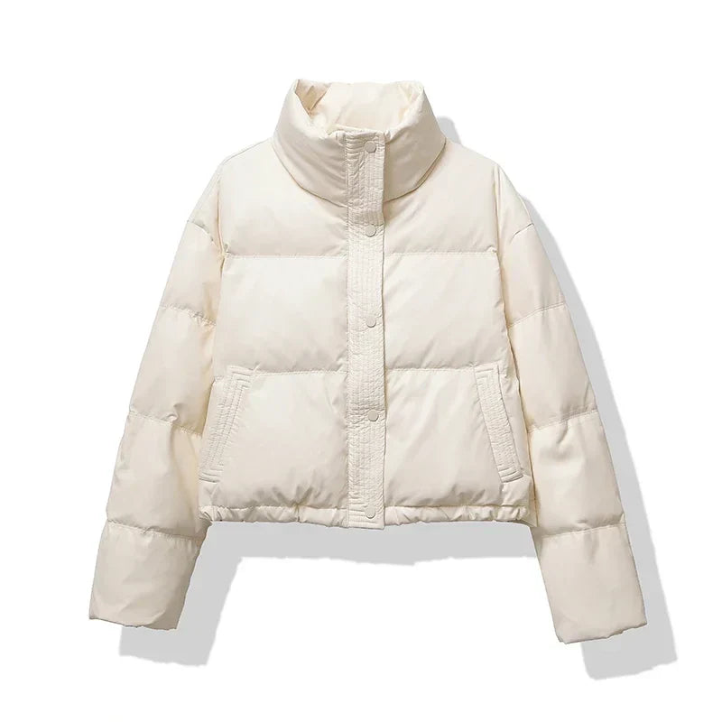 Stilla | Dame Cropped Skinnende Pufferjakke