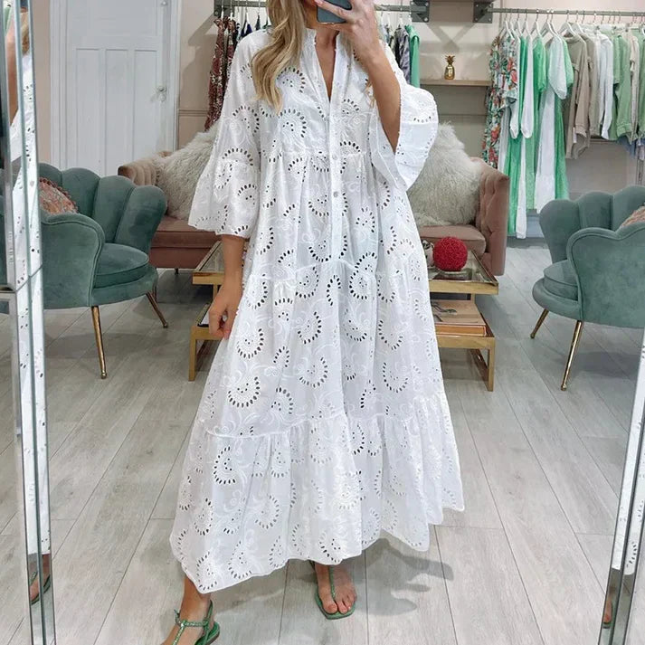 Stilla | Elegante Kjole Med Broderede Øjne