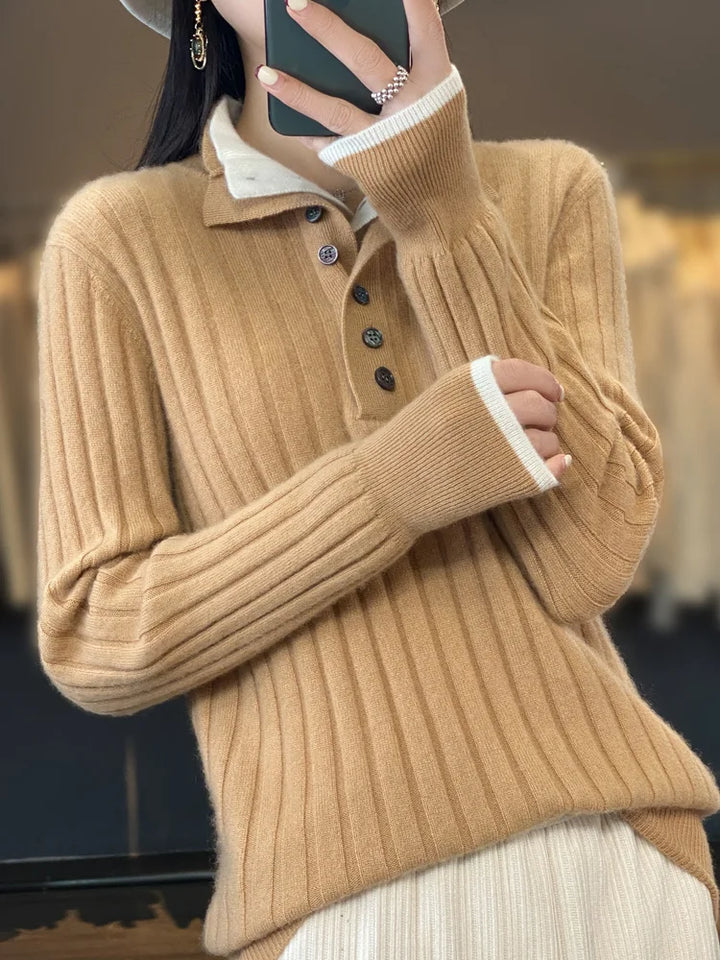 Stilla | Ribbstrik Polo med Kontrastfarvet Krave