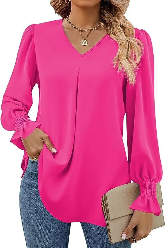 Stilla | Elegant Løs Chiffon Bluse til Kvinder