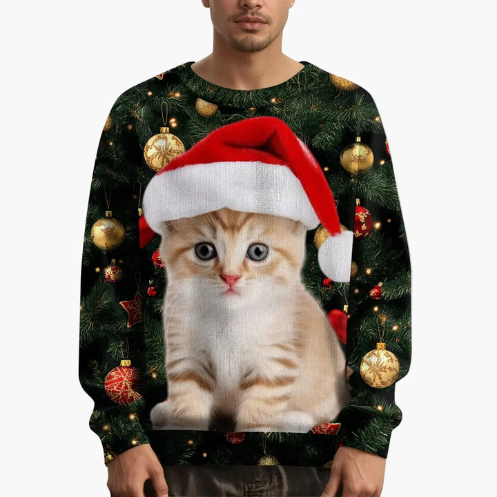 Stilla | Julet Sweatshirt med Kattemotiv og Festligt Design - Sjov Juletrøje til Jul og Vinter